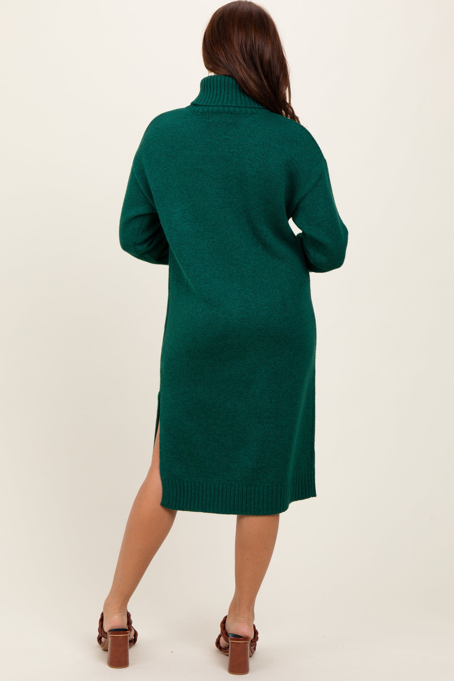 Forest Green Turtleneck Side Slit Midi Sweater Dress PinkBlush Forest Green Turtleneck Side Slit Midi Sweater Dress PinkBlush