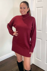 Burgundy Turtle Neck Mini Sweater Dress