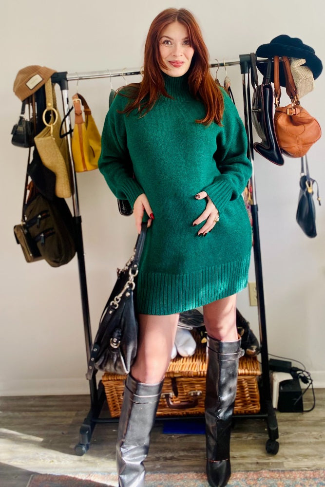 Forest Green Turtle Neck Maternity Mini Sweater Dress
