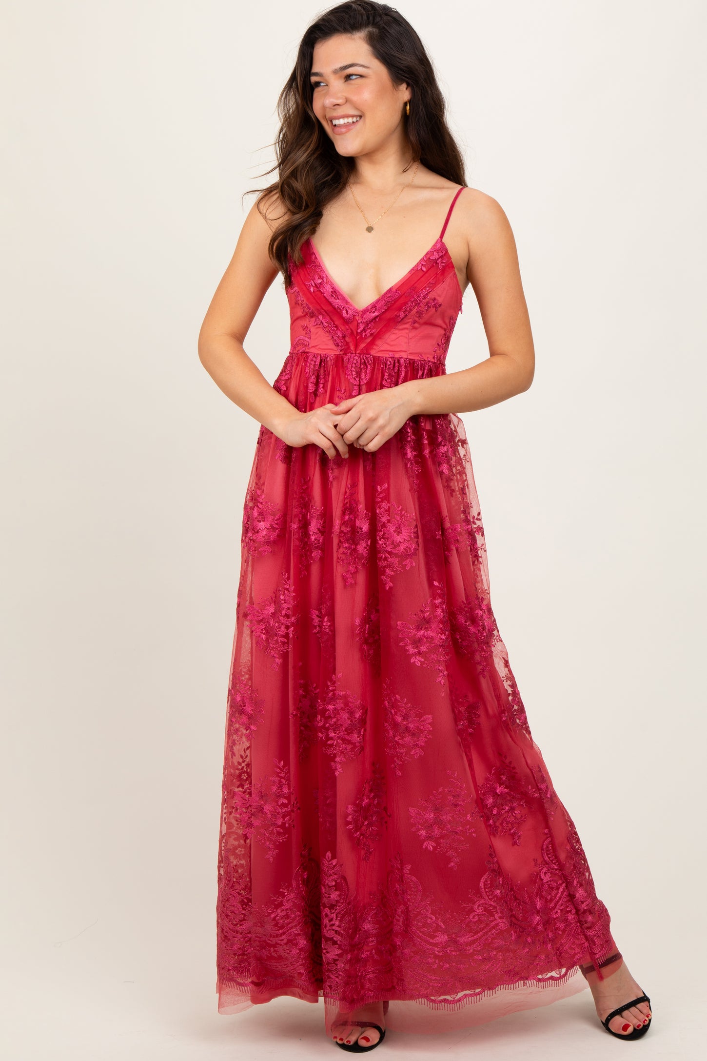 Red Floral Lace Overlay Maternity Maxi Dress PinkBlush Red Floral Lace Overlay Maternity Maxi Dress PinkBlush