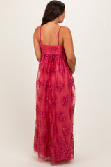 Red Floral Lace Overlay Maternity Maxi Dress