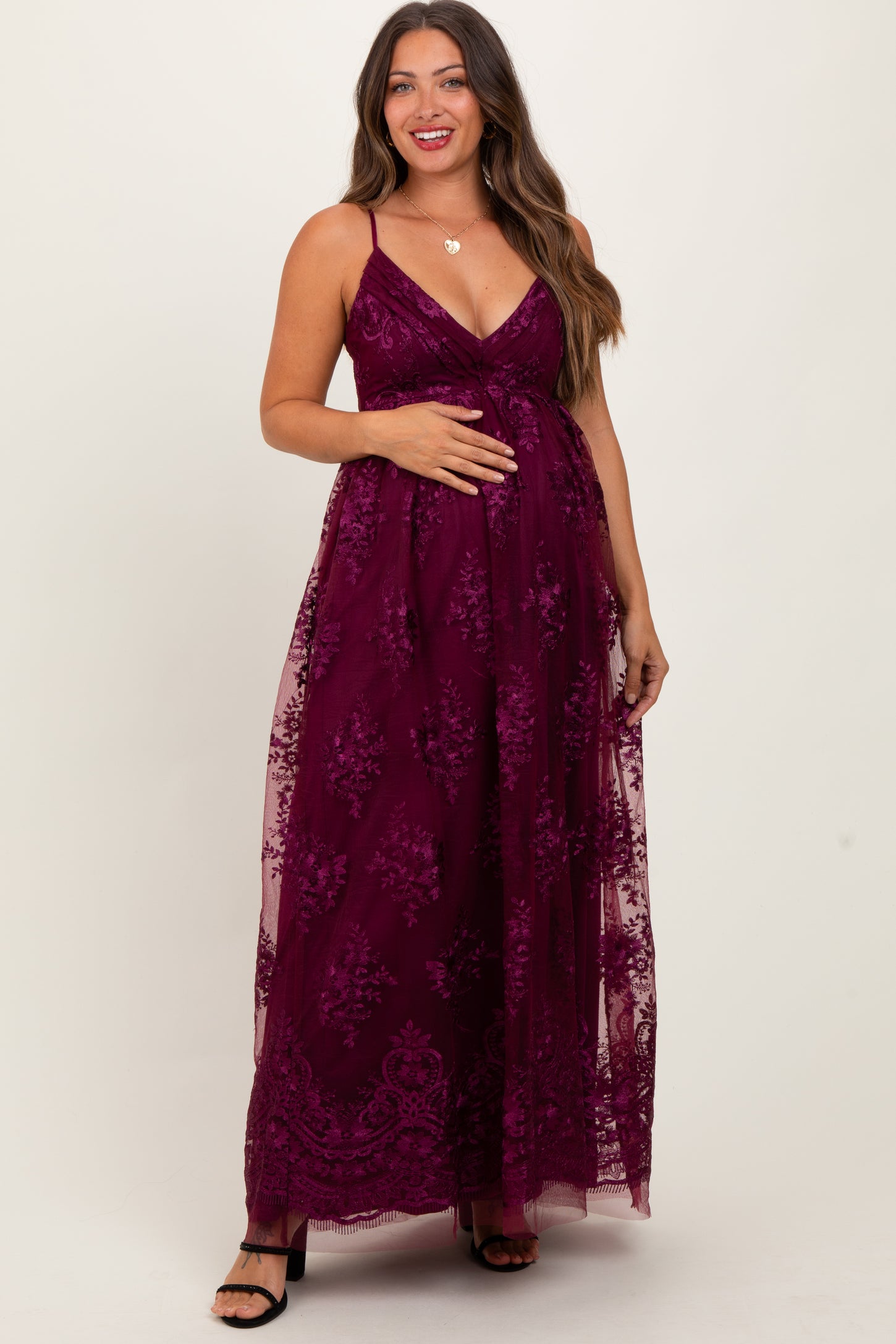 Plum Floral Lace Overlay Maternity Maxi Dress PinkBlush Plum Floral Lace Overlay Maternity Maxi Dress PinkBlush