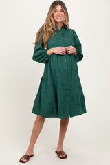 Forest Green Tiered Button Down Maternity Shirt Dress