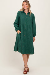 Forest Green Tiered Button Down Shirt Dress