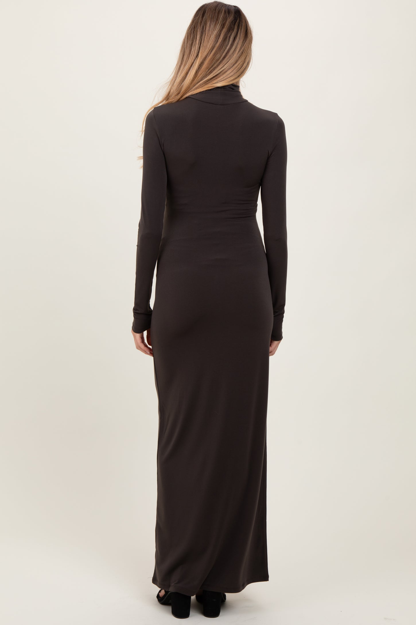 Brown Turtleneck Long Sleeve Fitted Maternity Maxi Dress PinkBlush Brown Turtleneck Long Sleeve Fitted Maternity Maxi Dress PinkBlush