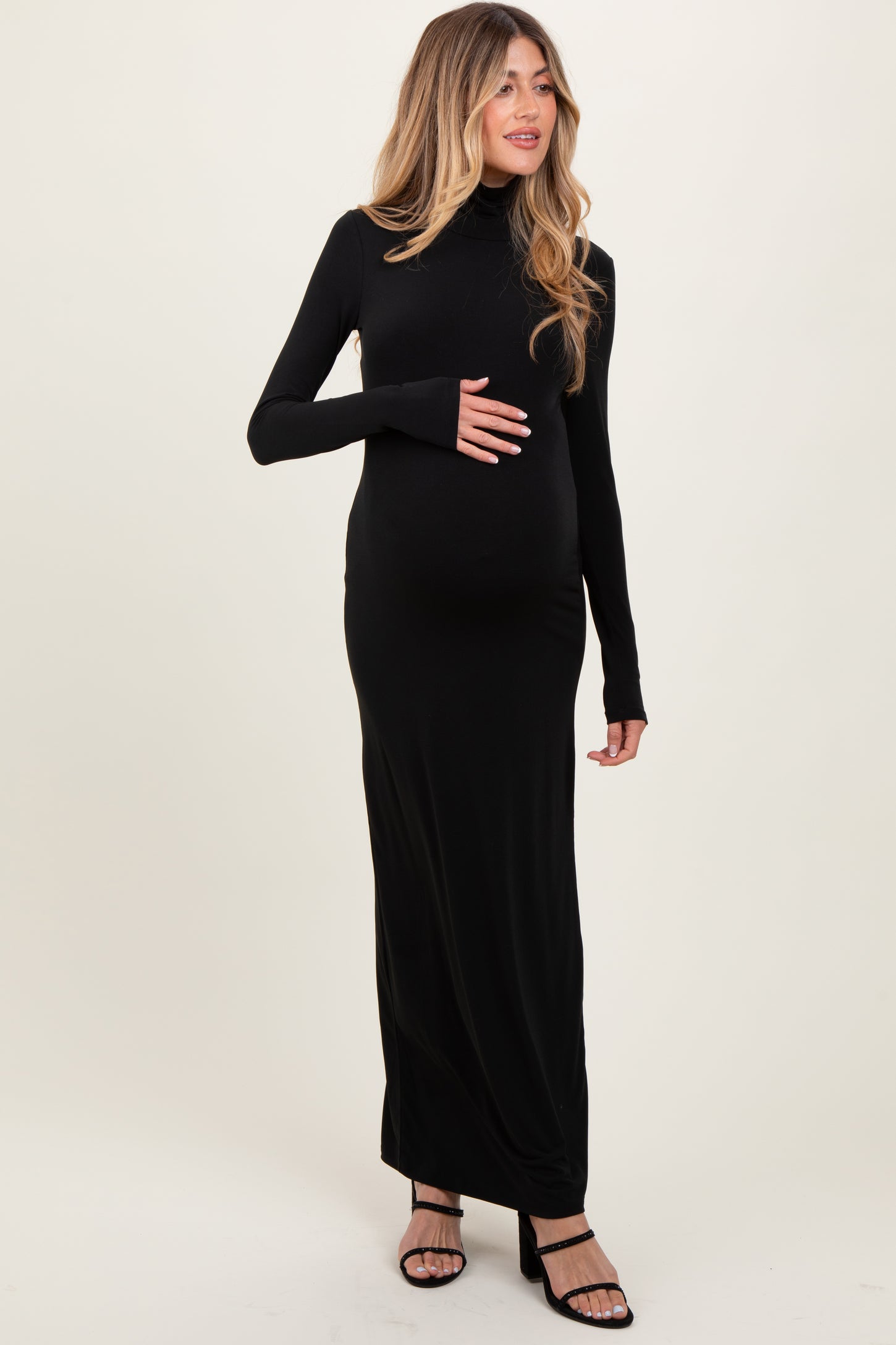 Black Turtleneck Long Sleeve Fitted Maternity Maxi Dress PinkBlush Black Turtleneck Long Sleeve Fitted Maternity Maxi Dress PinkBlush