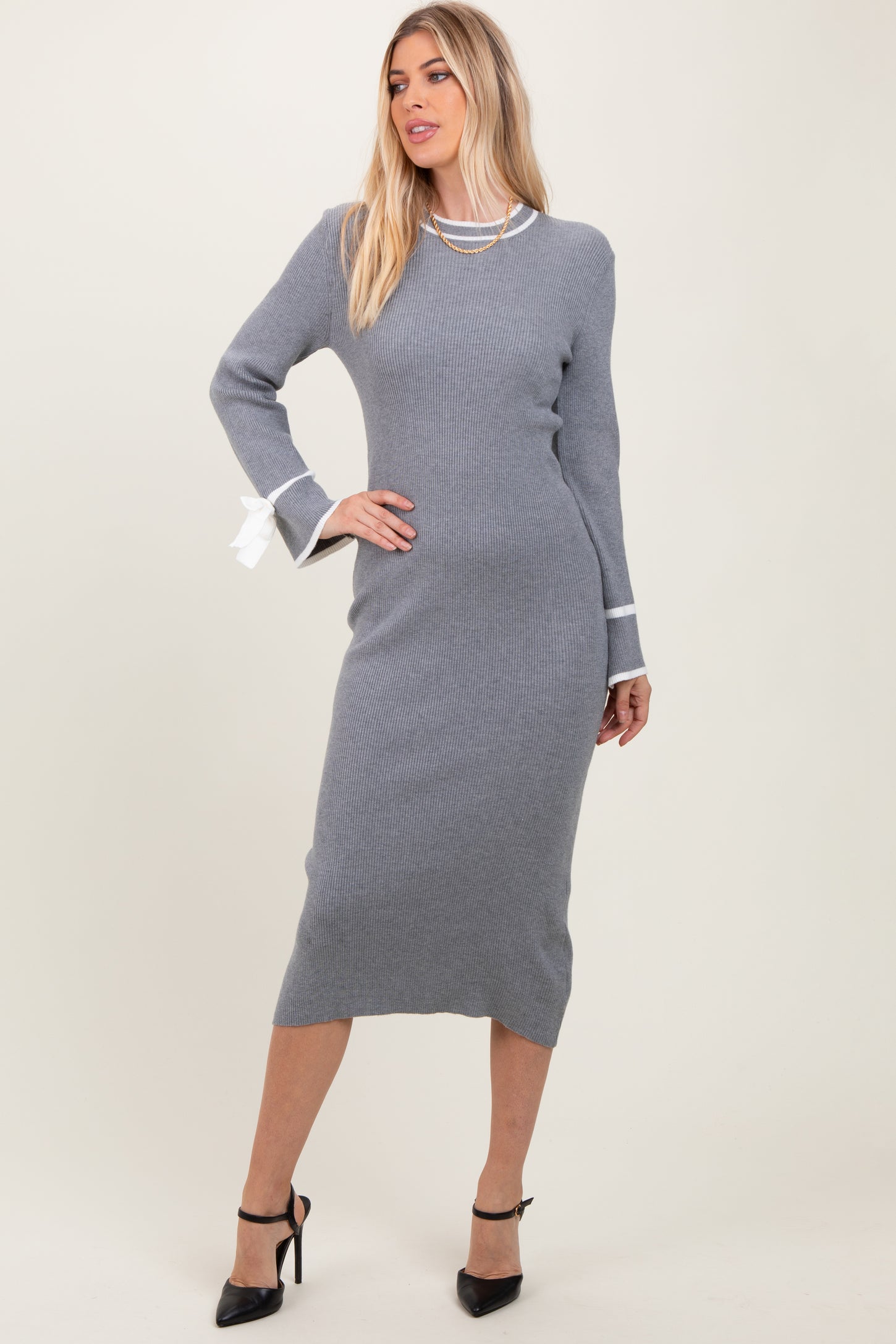 grey knot dress Knit Bow Detail Sleeve Maternity Midi Sweater – PinkBlush CuffStyle:3 Button Cuff Discover 29 Modern Filipiniana The fitted bodice is COLOR:MIAMI STRIPE