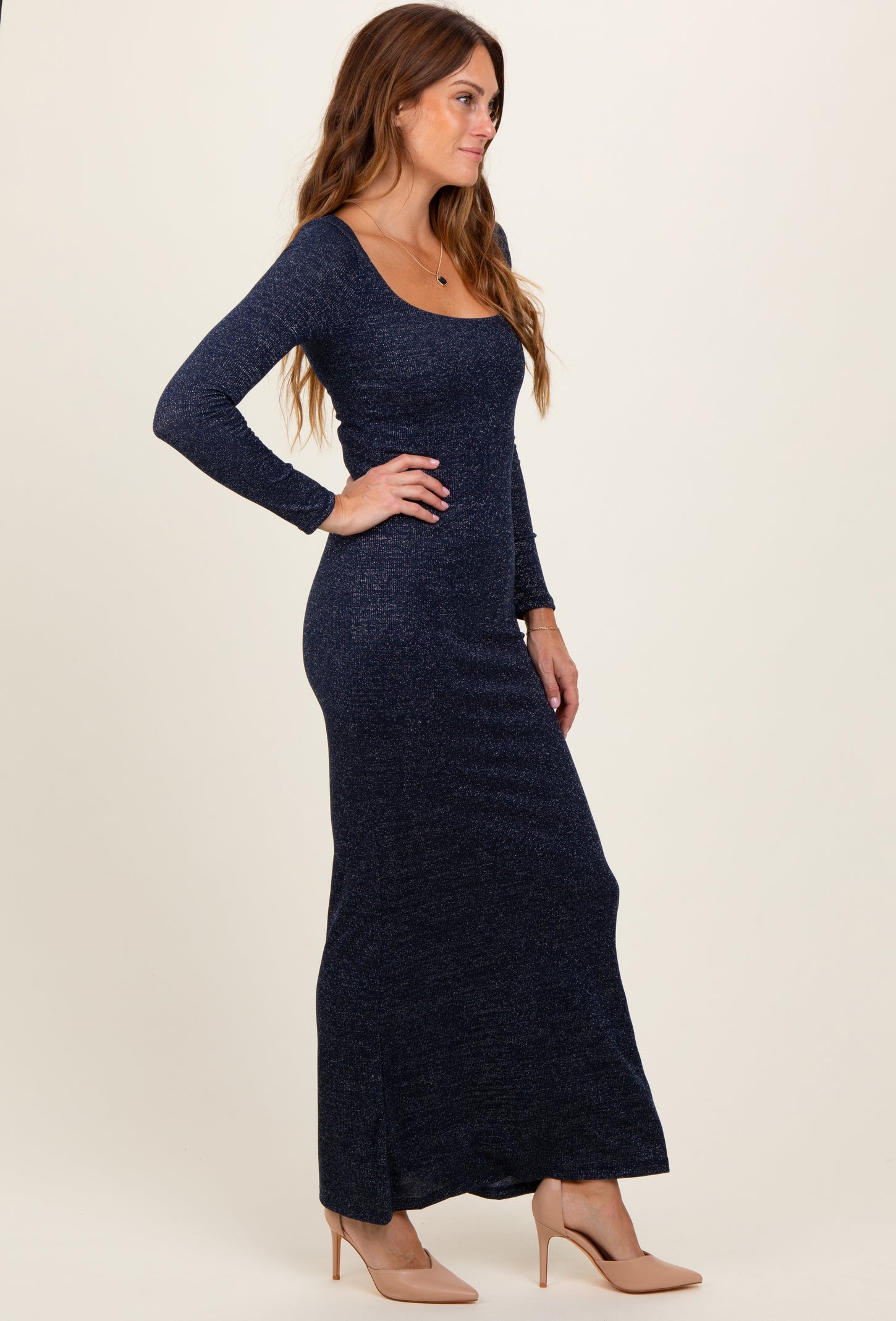 maxi dress square neckline Navy Basic Square Neck Long Sleeve Maxi Dress – PinkBlush