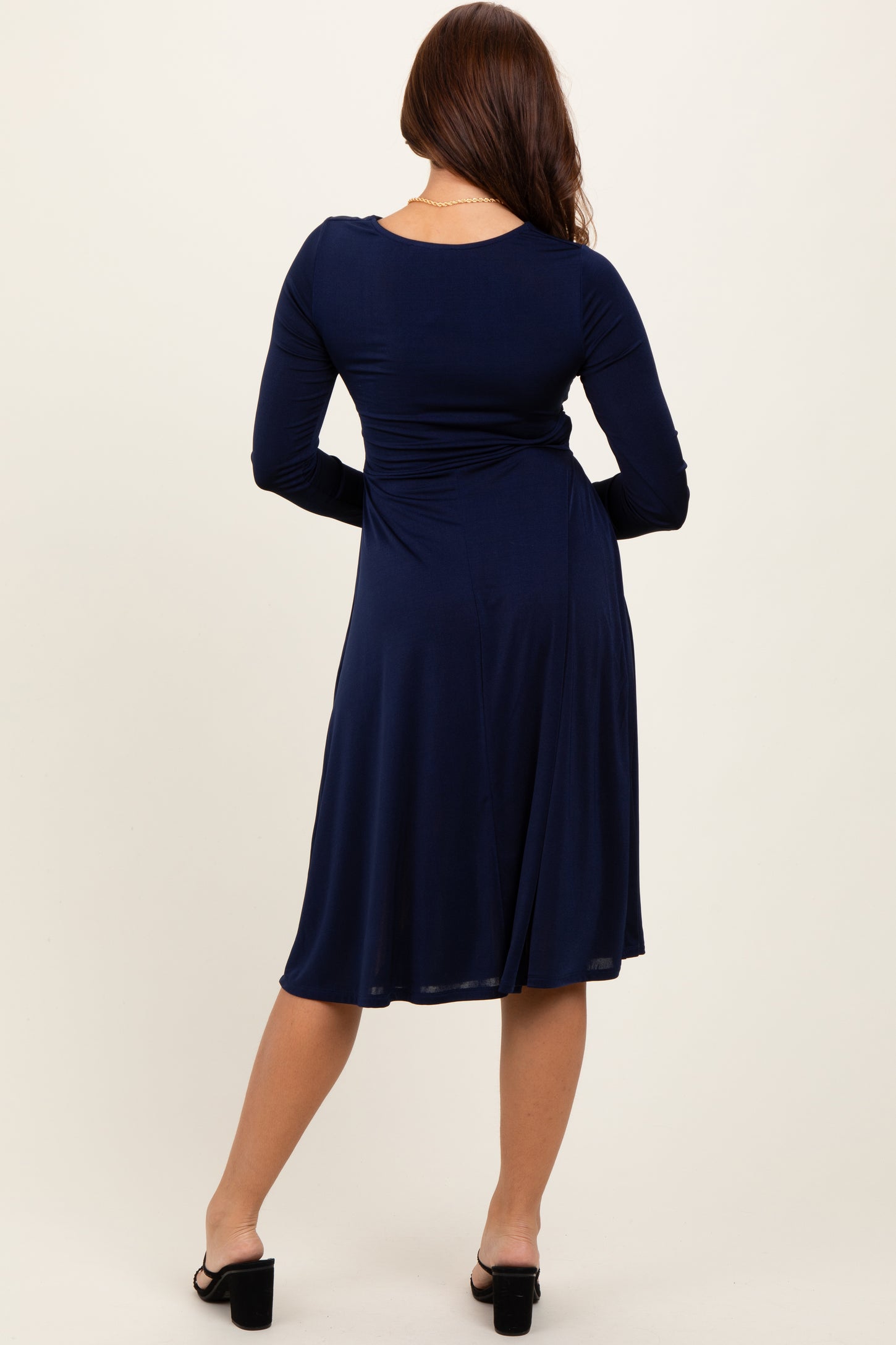 nursing formal dress Latched Mama Front Knot Maxi Pumping Pregnancy Navy Crossover V-Neckline Long Sleeve