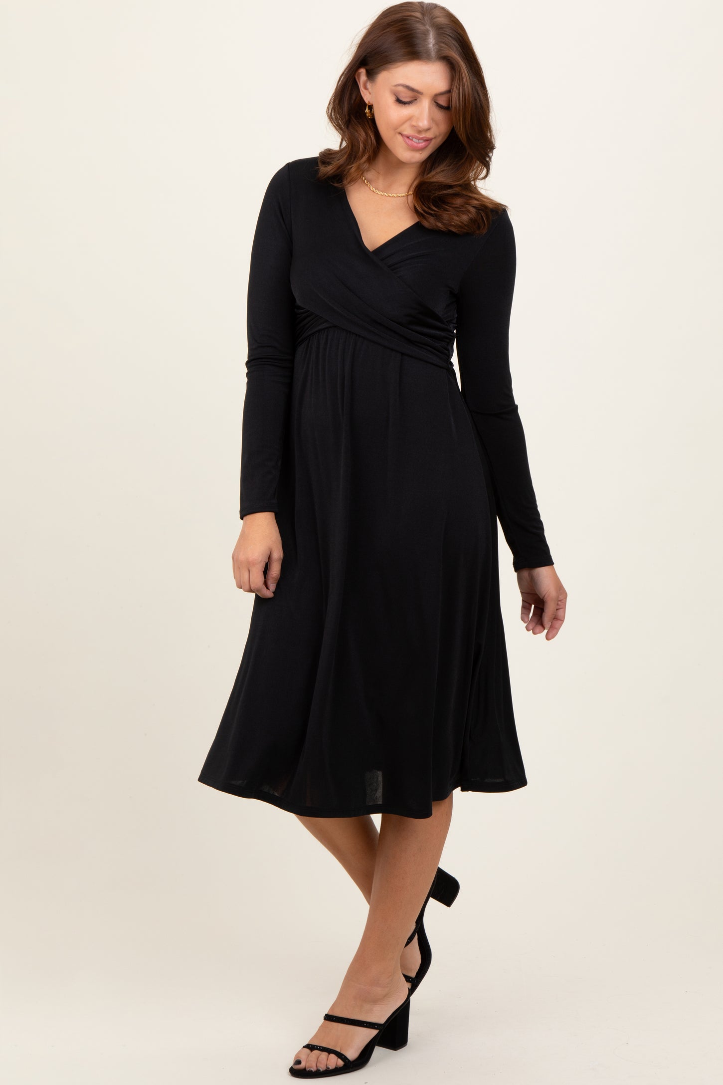 black long sleeve crossover dress Ruched & Ready crossover high neck open cape sleeve mini dress in black