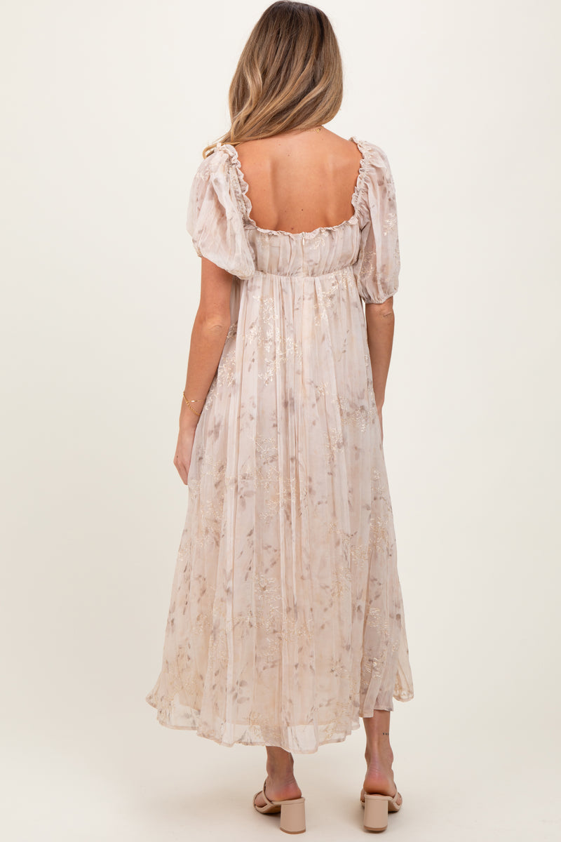 floral chiffon maternity maxi dress Cream Floral Chiffon Embroidered Ruffle Trim Maternity Maxi Dress –  PinkBlush