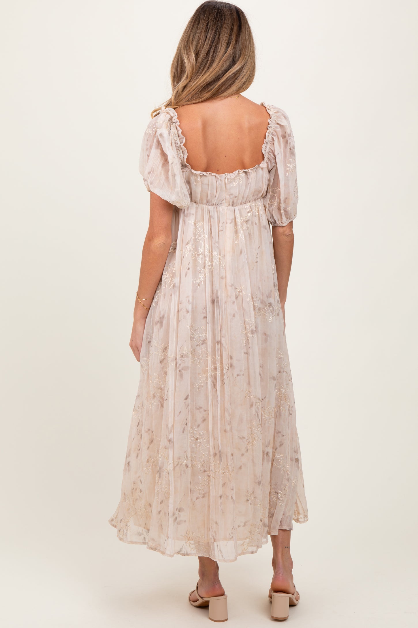 Cream Floral Chiffon Embroidered Ruffle Trim Maternity Maxi Dress Cream Floral Chiffon Embroidered Ruffle Trim Maternity Maxi Dress