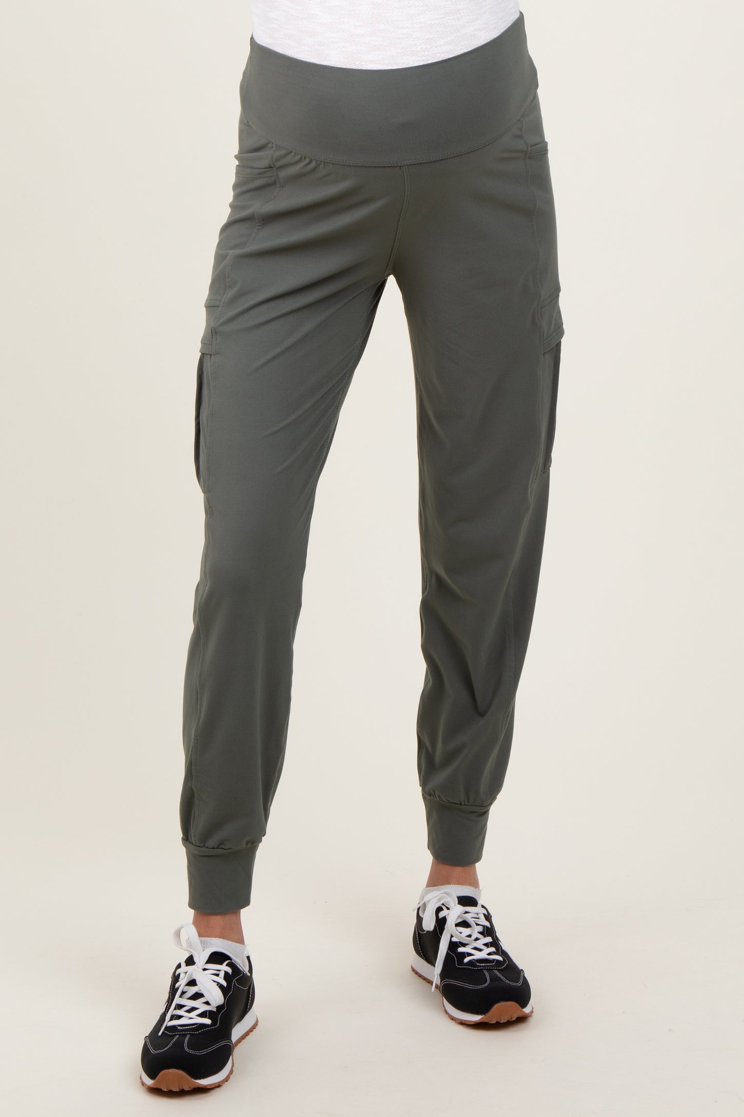Olive Cargo Pocket Maternity Jogger Pants