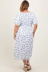 Blue Floral Smocked Bodice Maternity Plus Midi Dress