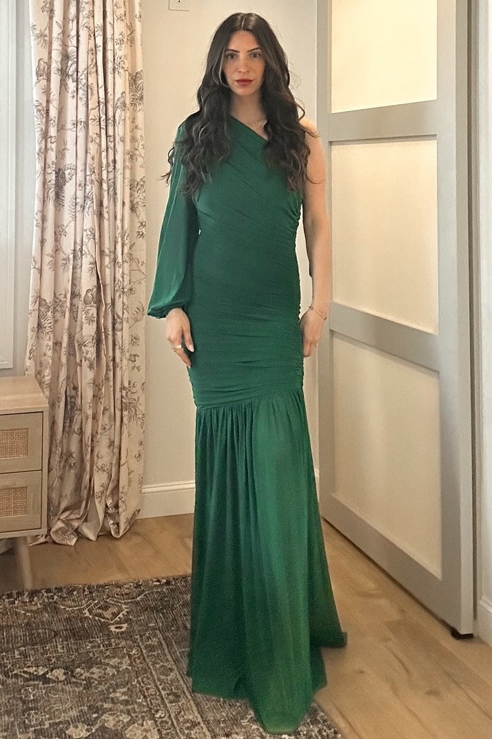 Forest Green Ruched Mesh One Shoulder Asymmetric Maxi Dress PinkBlush Forest Green Ruched Mesh One Shoulder Asymmetric Maxi Dress PinkBlush