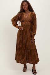 Mocha Floral Velvet Overlay Maxi Dress