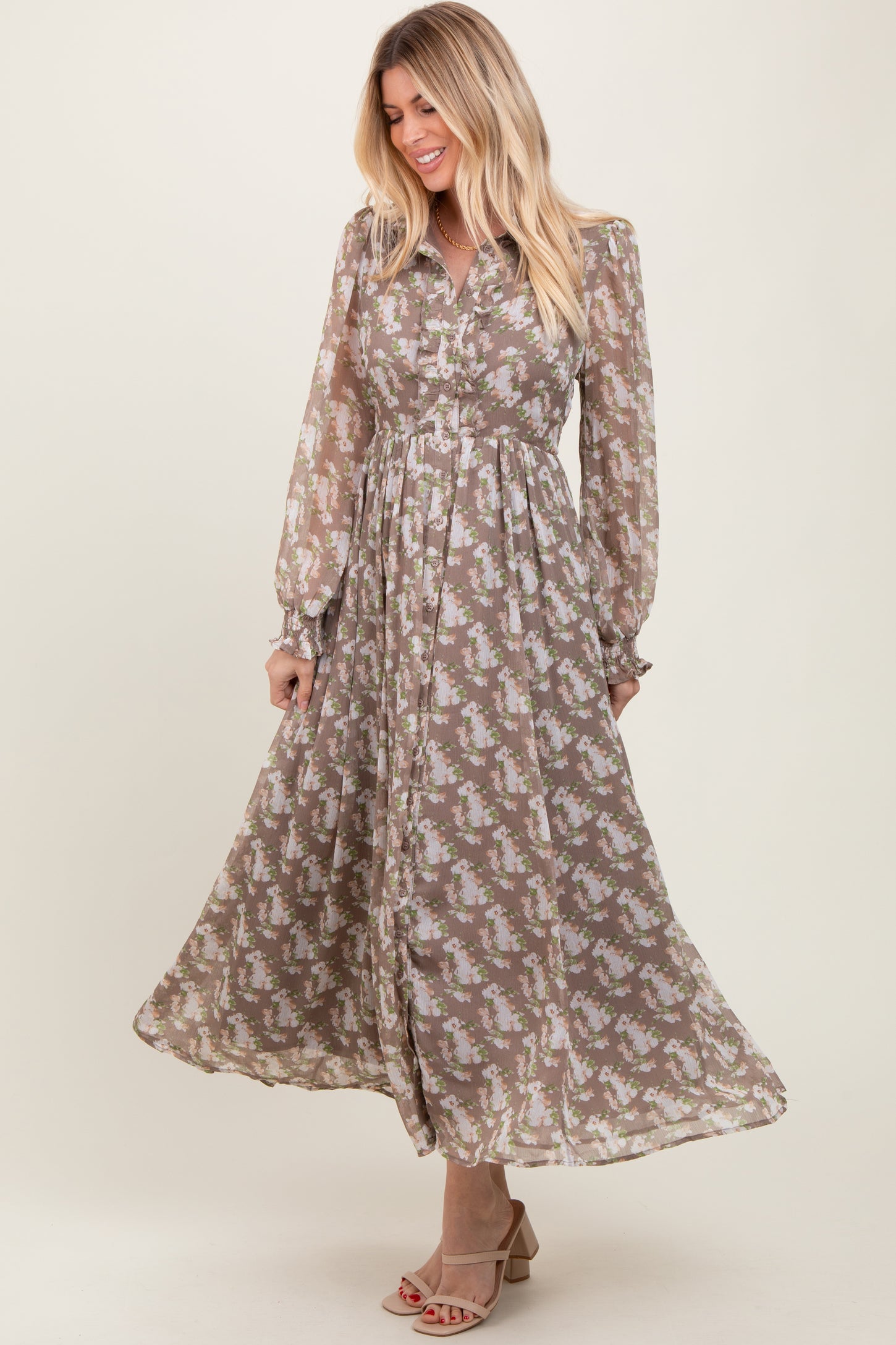 button down chiffon dress Dusty Blue Button Down Shirt Chiffon Modest Dress