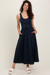 Navy Scoop Neck Contrast Skirt Maxi Dress