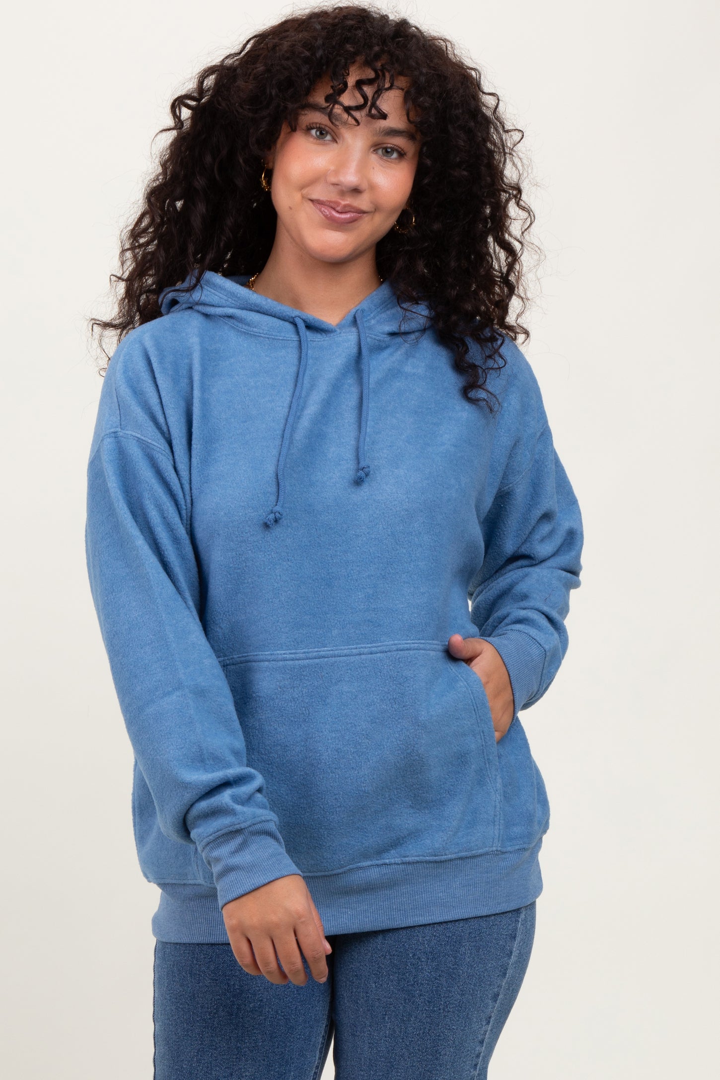 Blue Brushed Knit Oversized Hoodie