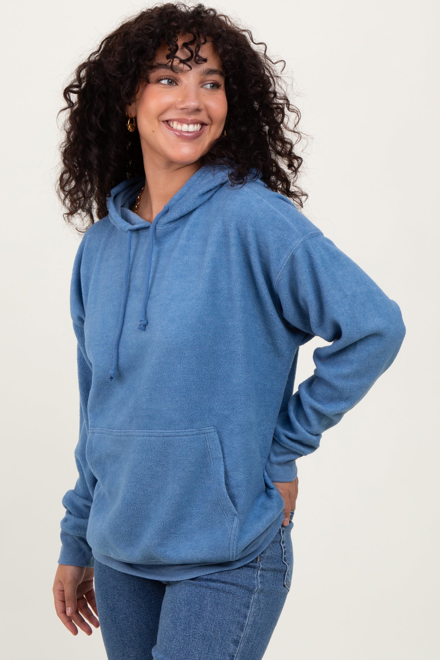 Blue Brushed Knit Oversized Maternity Hoodie
