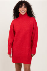 Red Chunky Knit Turtleneck Mini Sweater Dress