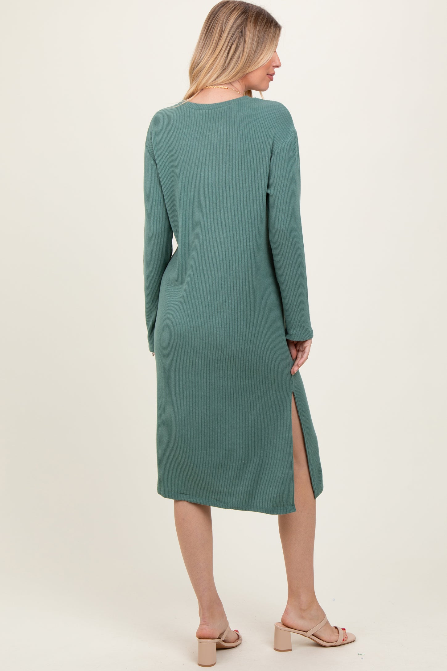 side split midi dress long sleeve Acapulco Long Sleeve Cut-Out Waist Side Split Midi Dress Black