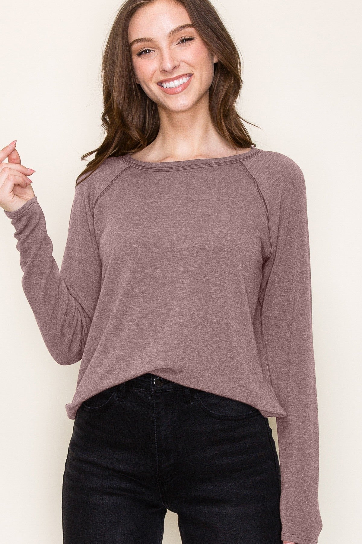 Brown Exposed Stitch Long Sleeve Maternity Top
