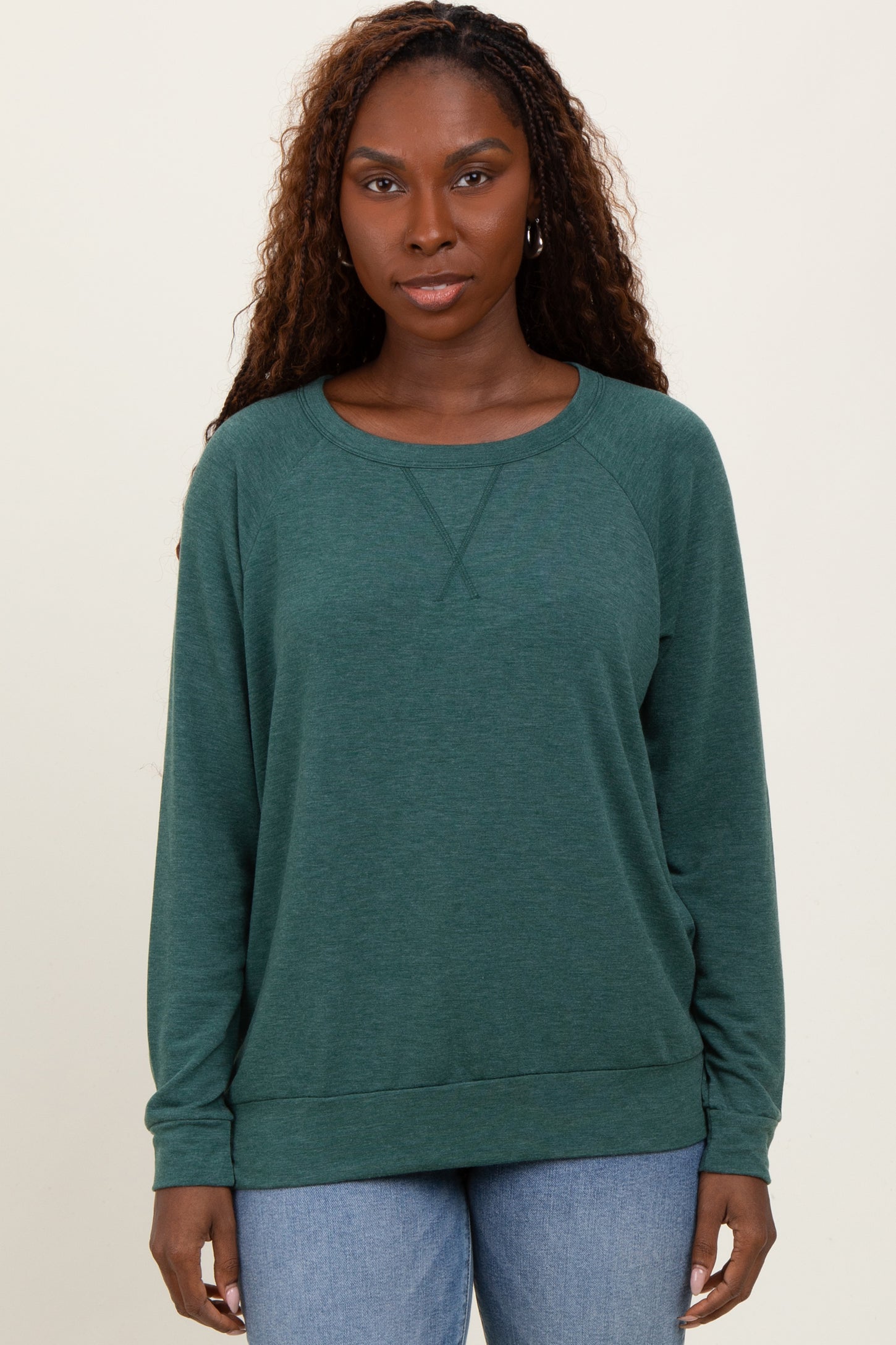 Forest Green Basic Maternity Pullover Top