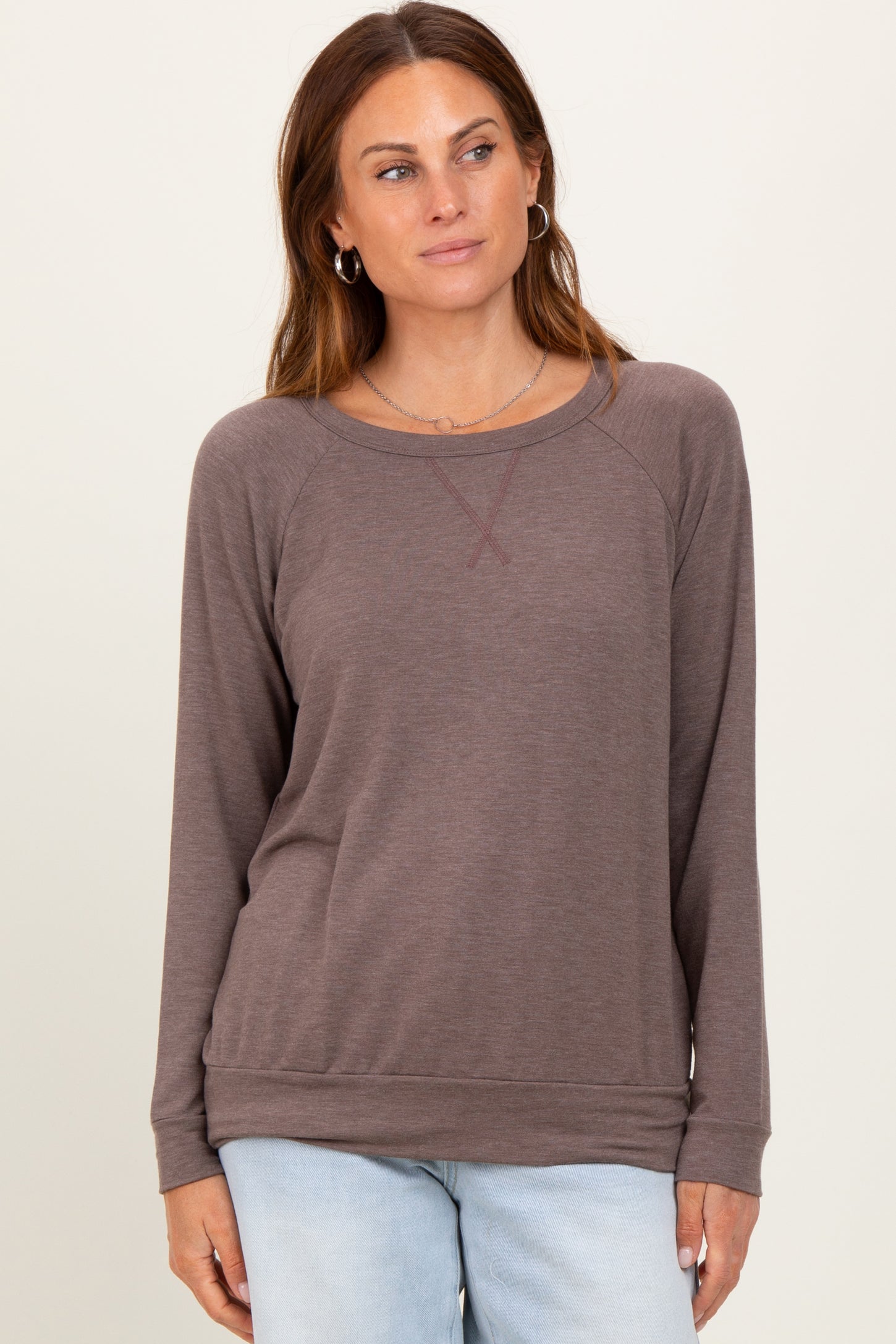 Brown Basic Pullover Top