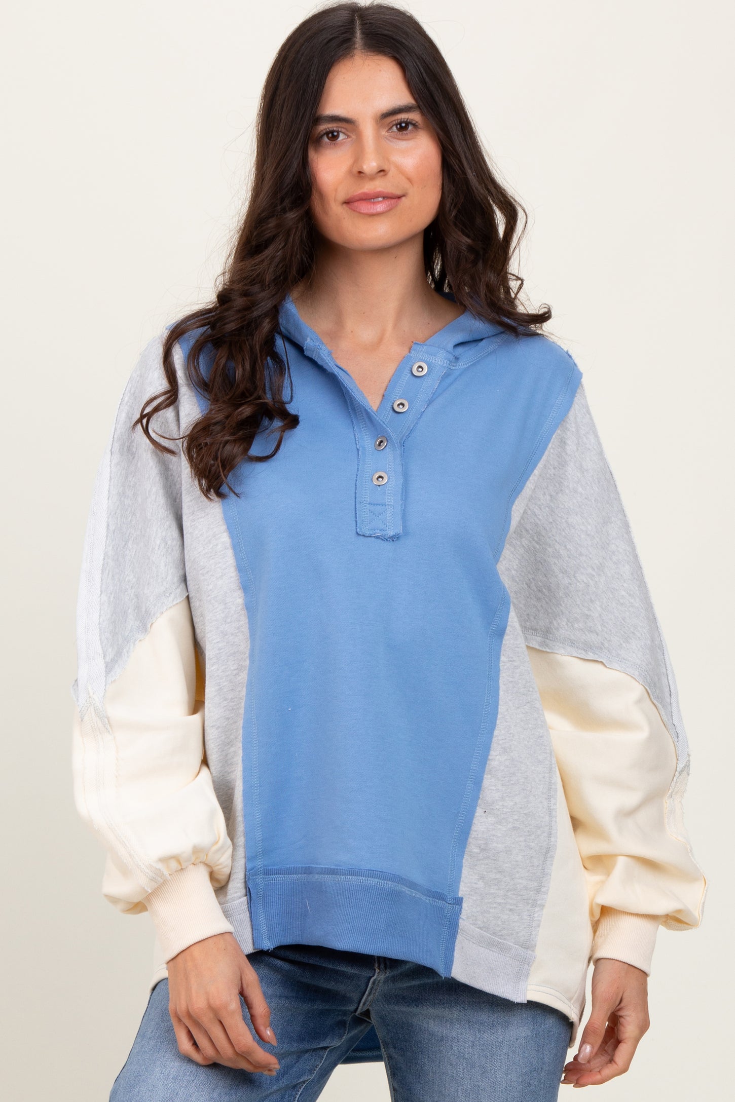 Light Blue Colorblock Dolman Sleeve Hoodie