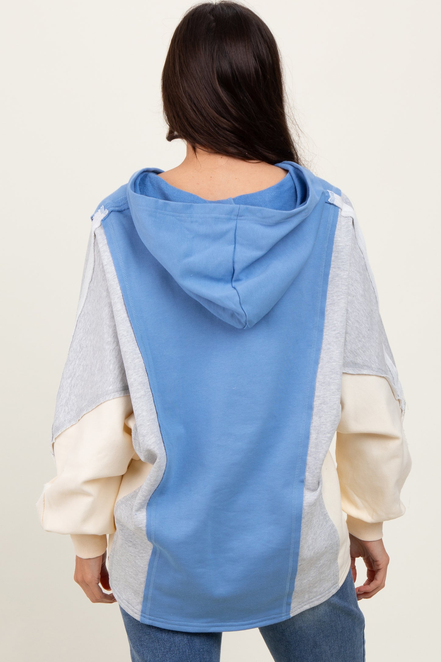 Light Blue Colorblock Dolman Sleeve Hoodie