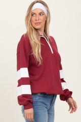 Burgundy Half Zip Stripe Sleeve Pullover