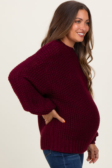 Burgundy Chunky Knit Oversized Drop Shoulder Maternity Sweater