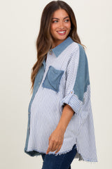 Blue Colorblock Stripe Oversized Maternity Button Down
