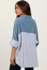 Blue Colorblock Stripe Oversized Maternity Button Down