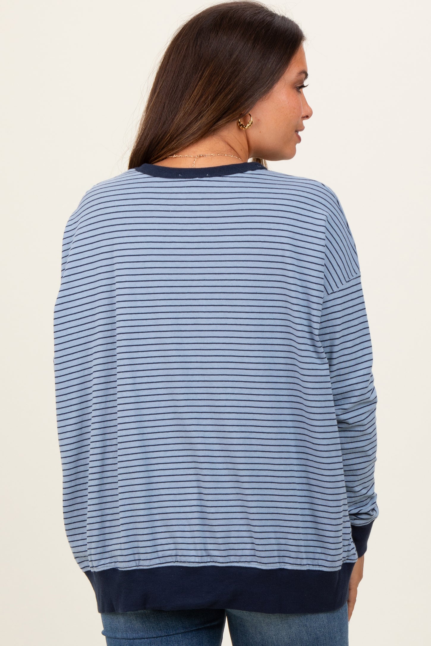 Blue Striped Oversized Crewneck Maternity Pullover