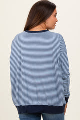Blue Striped Oversized Crewneck Maternity Pullover