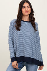 Blue Striped Oversized Crewneck Pullover