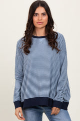 Blue Striped Oversized Crewneck Maternity Pullover