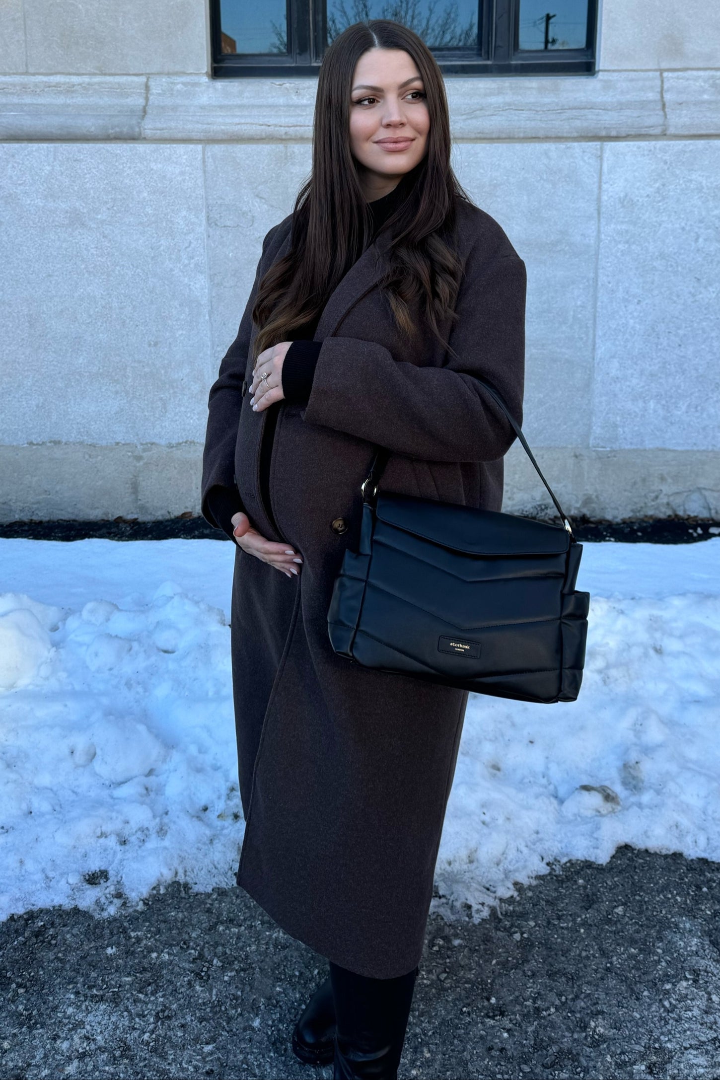 Brown Felted Double Breasted Lapel Maternity Button Coat