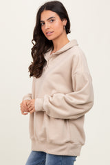 Beige Fleece Collared Button Up Pullover