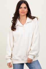 Ivory Fleece Collared Button Up Pullover