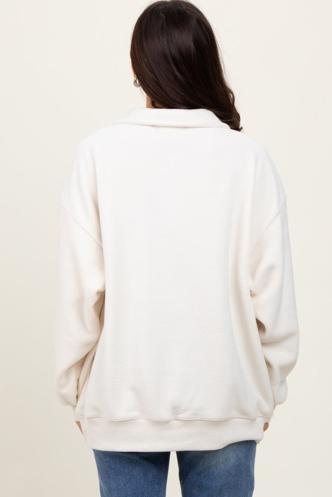 Ivory Fleece Collared Button Up Pullover