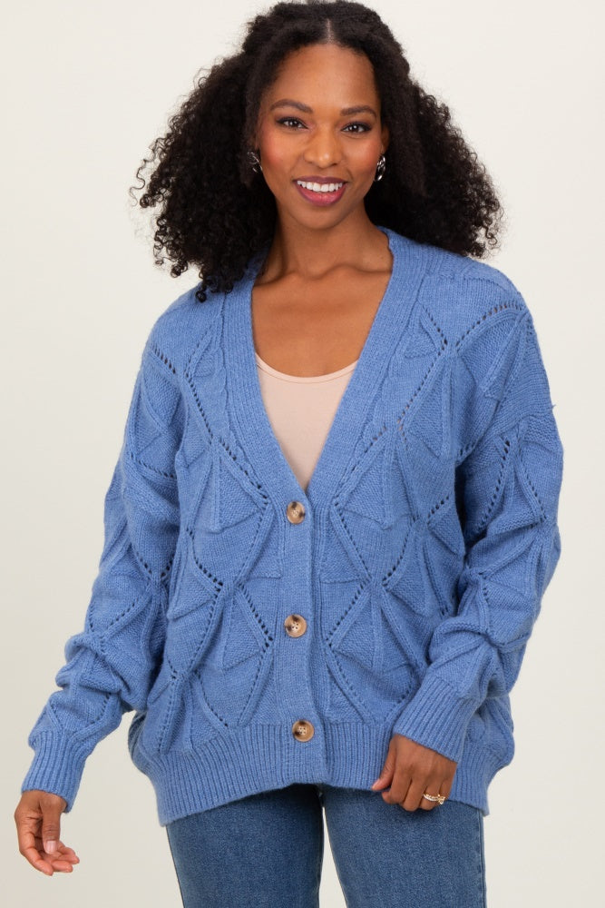 Blue Diamond Knit Button Up Sweater Cardigan – PinkBlush