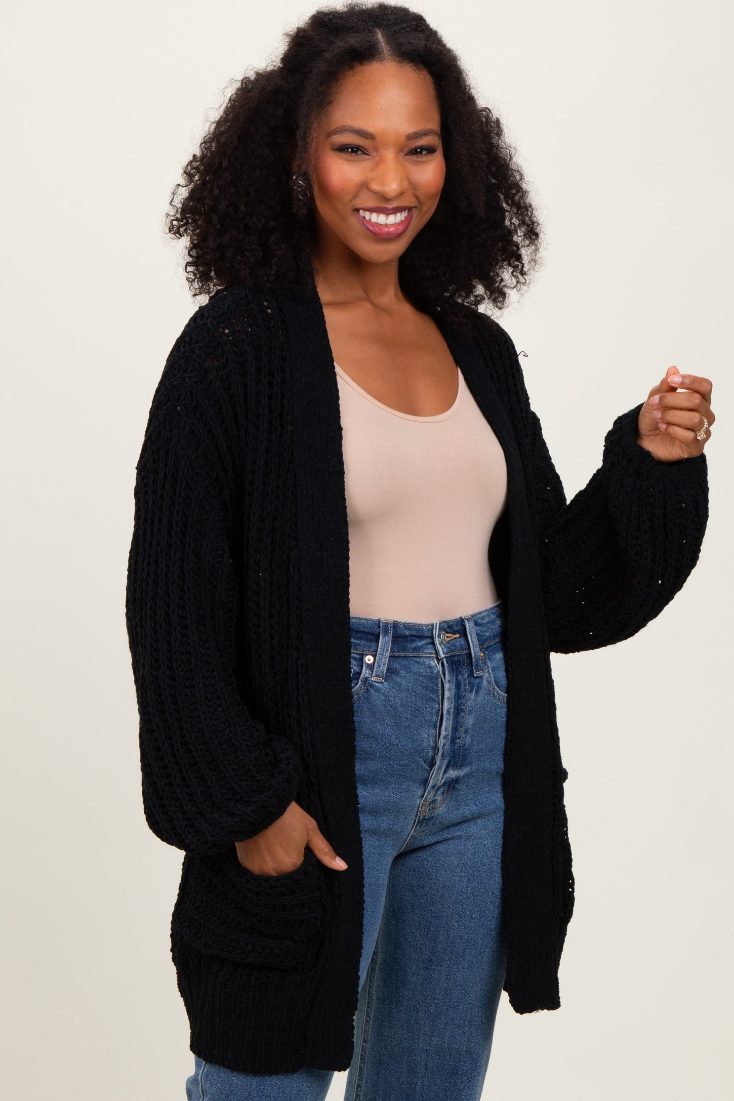 Chunky knit Cardgan  ブラック Black Chunky Knit Oversized Pocket Cardigan – PinkBlush