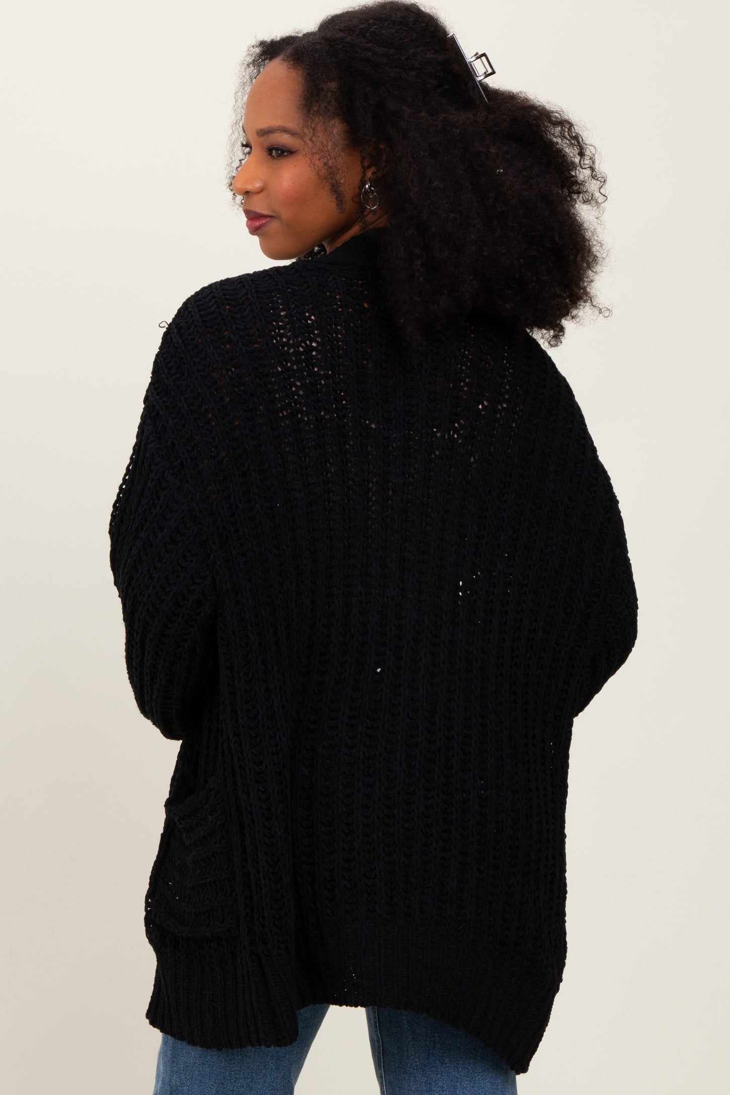 Black Chunky Knit Oversized Pocket Cardigan – PinkBlush