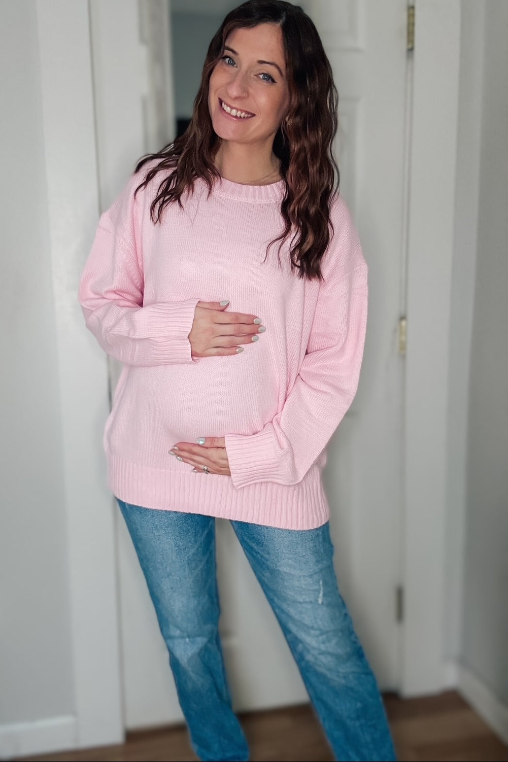 Light Pink Soft Knit Basic Maternity Sweater