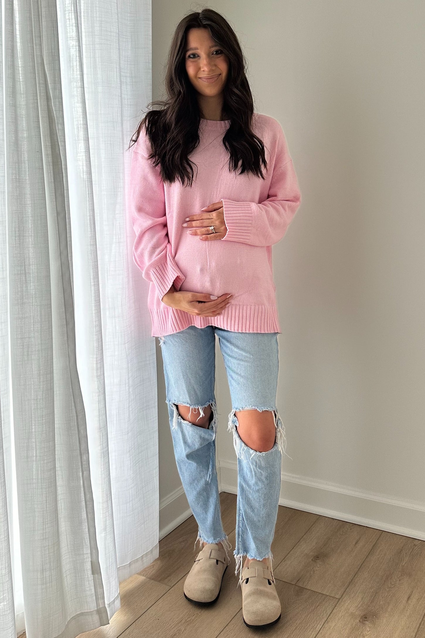 Light Pink Soft Knit Basic Maternity Sweater
