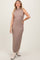 Mocha Checkered Knit Mock Neck Side Slit Maxi Dress