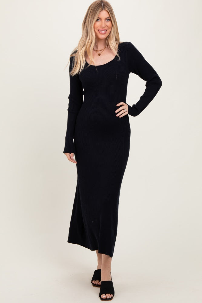 Black Ribbed Knit Maxi Sweater Dress Black Ribbed Knit Maxi Sweater Dress